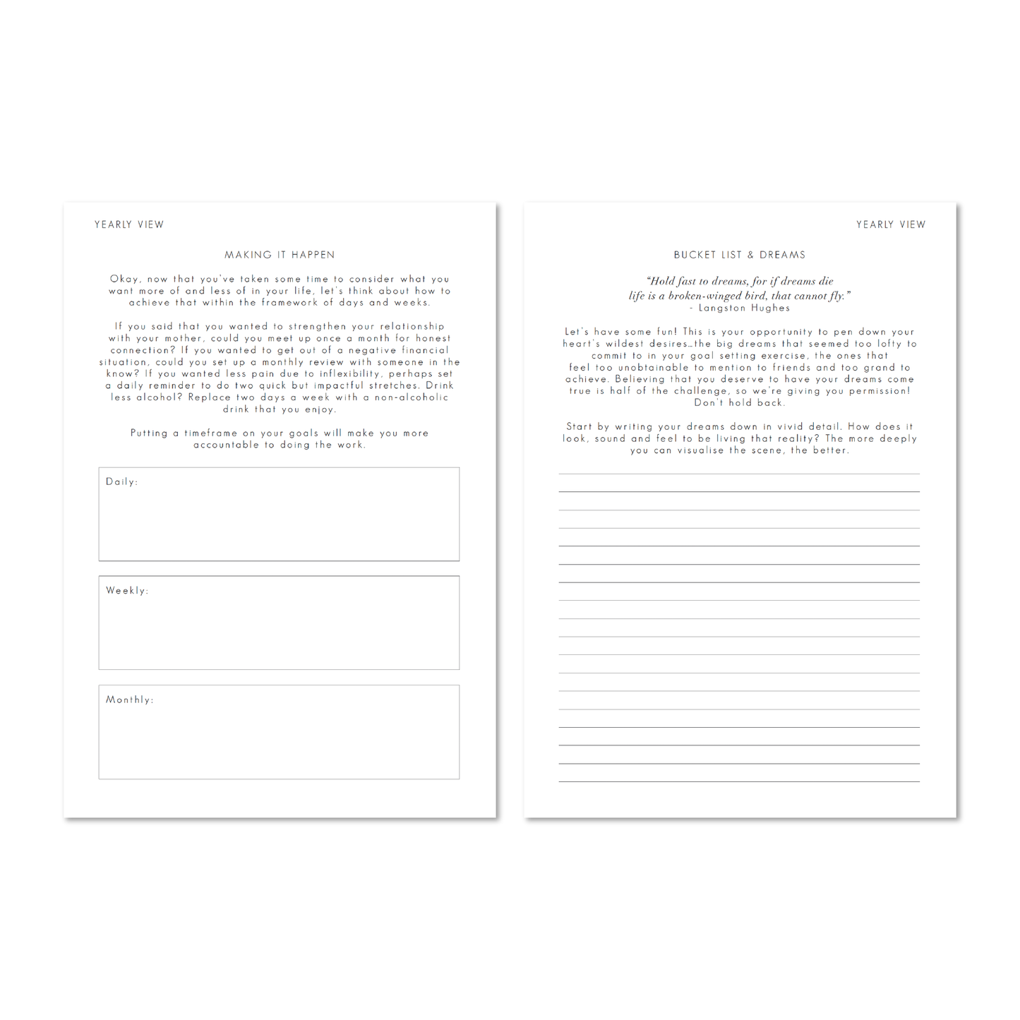 2026 weekly planner by Alexa Lily with yearly view pages for daily weekly and monthly goals