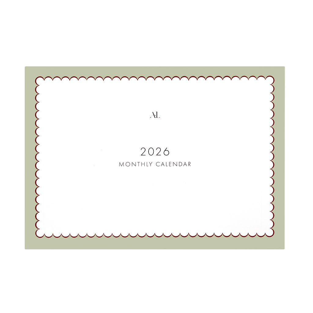 Alexa Lily South Africa 2026 monthly calendar planner with minimalist design and scalloped border
