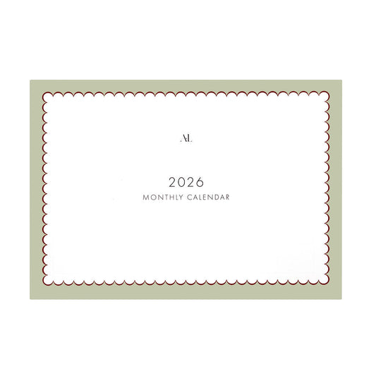 Alexa Lily South Africa 2026 monthly calendar planner with minimalist design and scalloped border