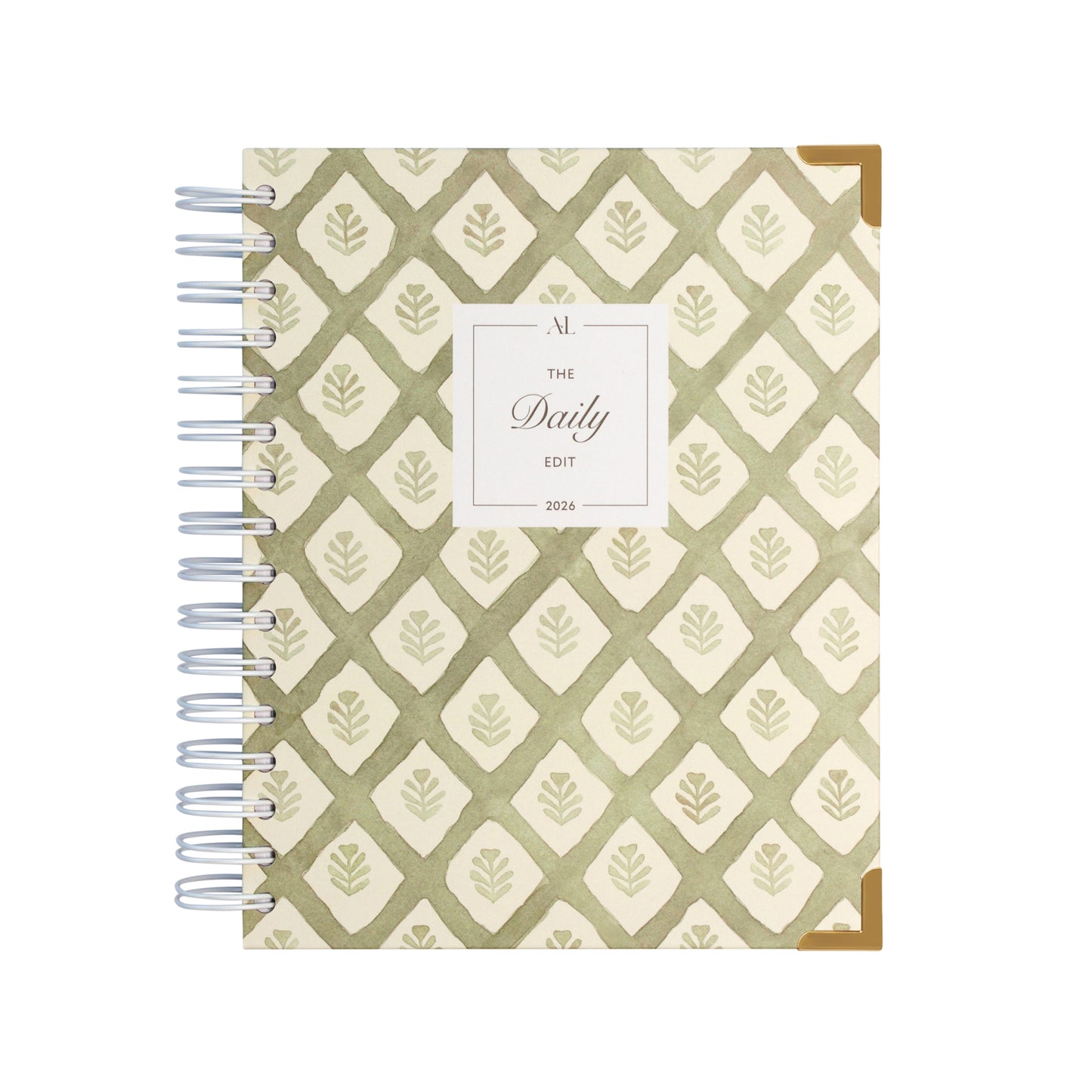 Alexa Lily 2026 daily planner with green leaf patterned cover and spiral binding